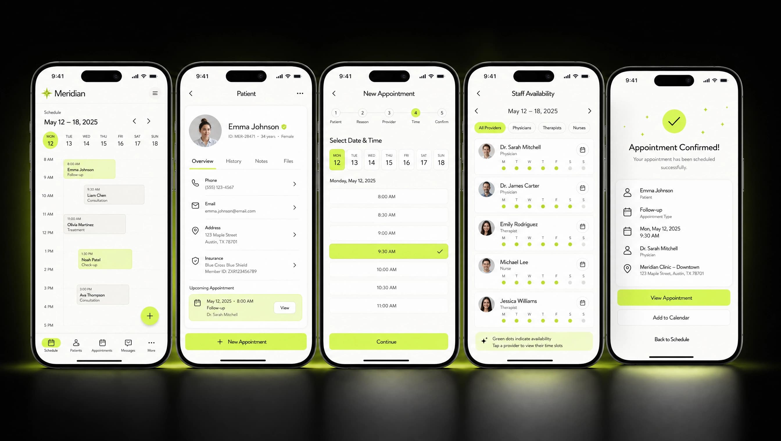 Meridian — Pantallas de la app
